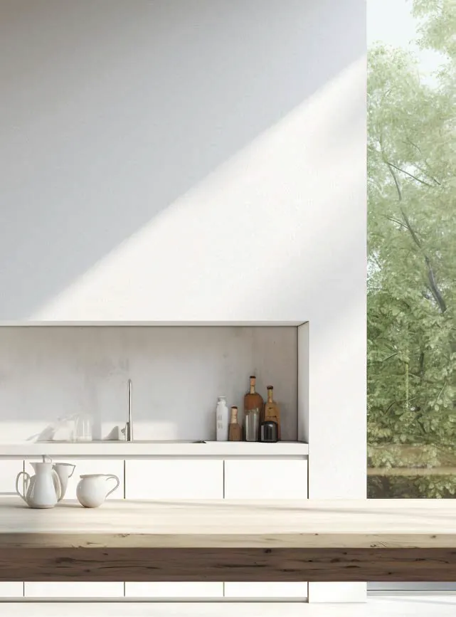 Cocina en blanco con relieve