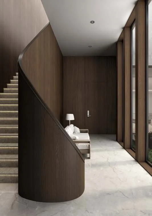 Hall con escalera revestida