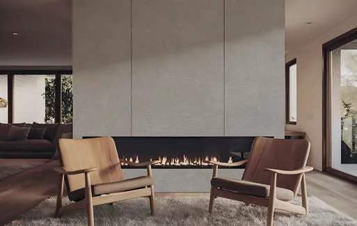 Living con chimenea revestida